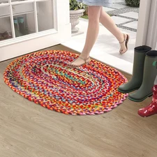 Chindi Rug 2’x3’, Boho Living Room Area Rug, Woven Braided Multicolor, Bohemi...