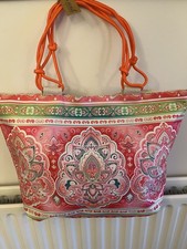 Fabulous Large Beach Bag Vibrant Pink And Orange Design, Zip Fastener.