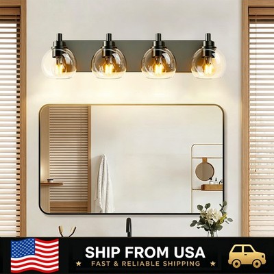 LETRY 4-Light Metal Glass Shade Bathroom Vanity Light E26 26in Mirror Front Lamp