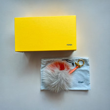 Fendi Orange Gray Fox Fur Pom Pom Bag Charm