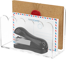 Acrylic Desktop Mail Organizer - Scalloped Vertical File Holder for Office/Home