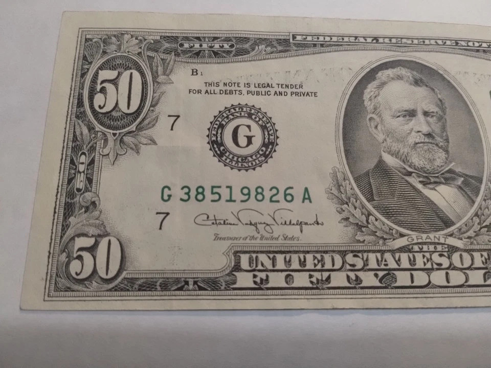 50 DOLLAR FEDERAL RESERVE NOTE 1990 ERROR SOLVENT INK BLEED THROUGH BACK TO FRON - Image 4 of 4