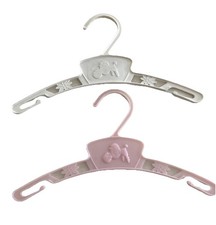 VTG Baby Clothes Baby Doll Hangers Set Of 2 Plastic Poodle Puppy Dog Pink While