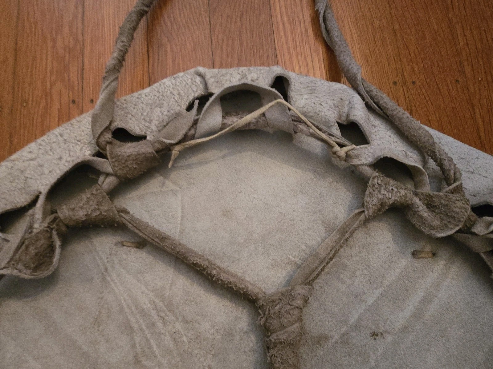 NATIVE AMERICAN CEREMONIAL LEATHER SHIELD, PAINTED "ANIMAL CLAN"  SD-0621*05689