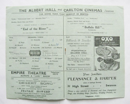 SWANSEA TOWN v TORQUAY UNITED 1947/1948 *Good Condition Football Programme* - Imagen 2 de 3