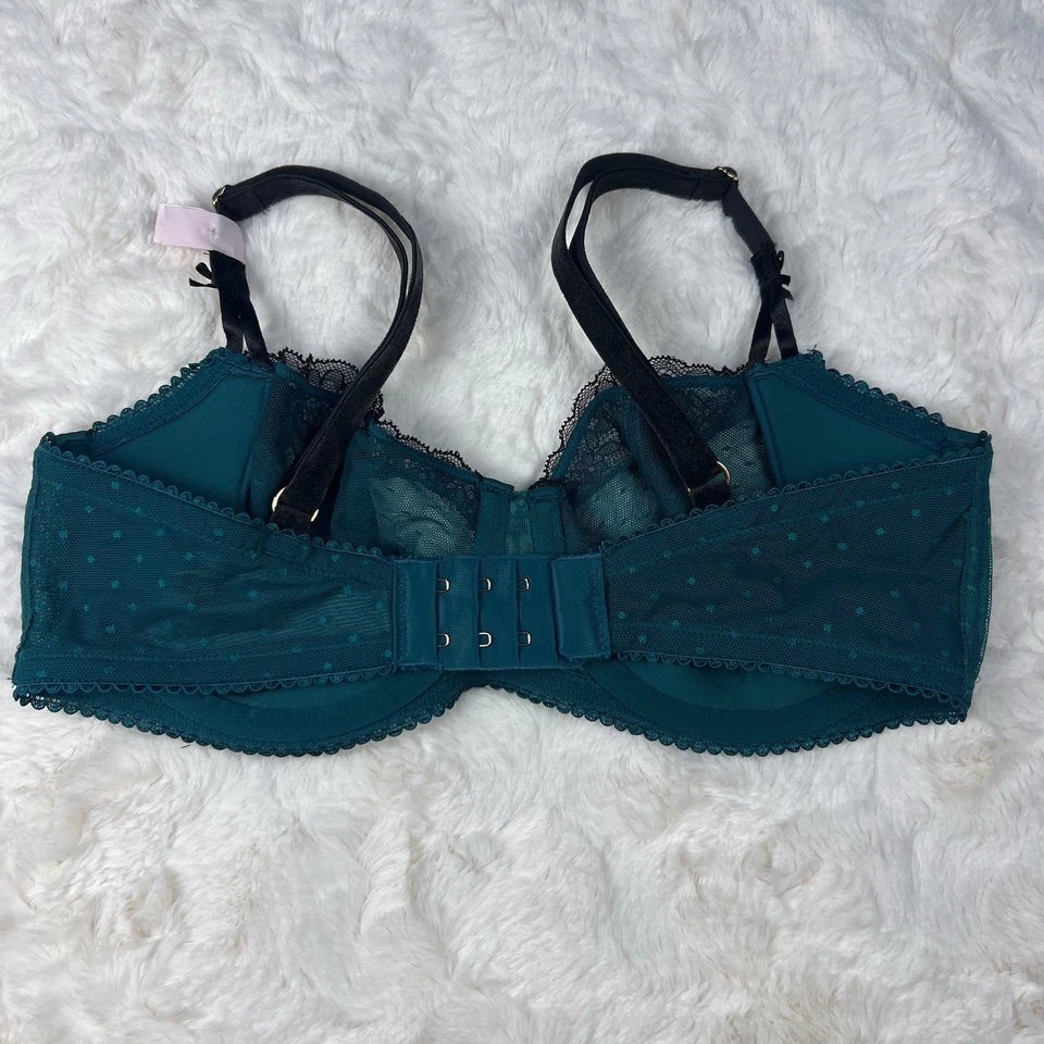 Бюстгальтер балконетный Victoria's Secret Dream Angels Wicked без подкладки бирюзовый черный кружевной 36DD - Изображение 2 из 4
