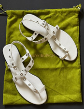 328 TORY BURCH EYELET TOE RING CLOUD/SILVER THONG SANDALS NEW US SZ 7