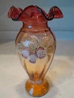 Fenton Hand Painted Gold Amberina Vase Woodland Bouquet Signed Limited W/Sticker