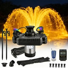 1HP 15000GPH Pond Fountain Aerator 750W Floating Pump w/ 2 RGB LIGHT