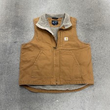 Carhartt Loose Fit Work Vest Brown Sherpa Lined Cotton Size Large