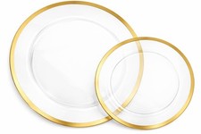 Lillian Tablesettings Magnificence 32-Piece Gold Rim Plastic Plates Set, Heavywe