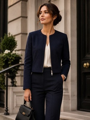 Boss Hugo Boss Womens Jekalana Navy Textured Zip Jacket Size 6P NWT