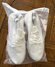 Men's White/Black Knit Lace-Up Low Top Athletic Sneakers, Solid Pattern