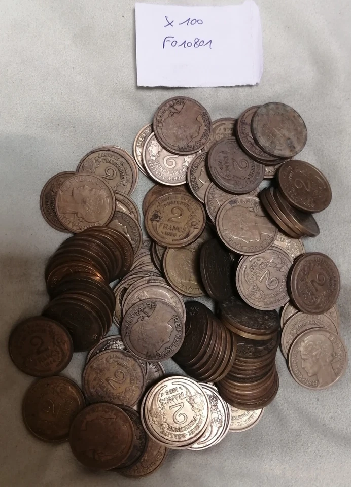 Lot monnaies françaises 100 pièces 2 Francs Morlon Bronze-Alu - Photo 1/1