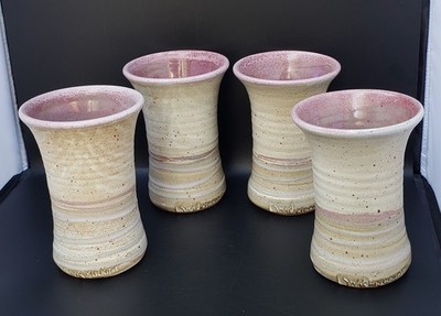 Klickitat Art Pottery  Layered Glazed Tumblers Vases Artist Signed Set of 4