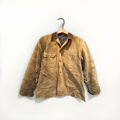 Y*u様 80s Carhartt duck chore coat jacket Vintage 80s Carhartt Chore Jacket Mens Large L Tan Blanket Lined