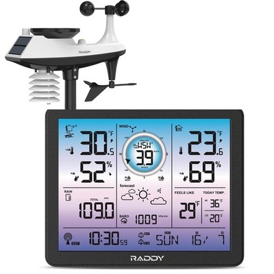 Raddy VP7 5-in-1 Weather Station Wireless for Indoor Outdoor | 7.4'' Large Dig...