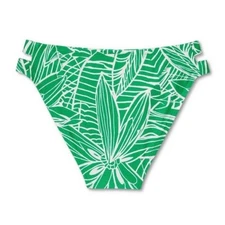 Tabitha Brown XS Green White Palm Floral Print Mid Waist Cutout Bikini Bottom