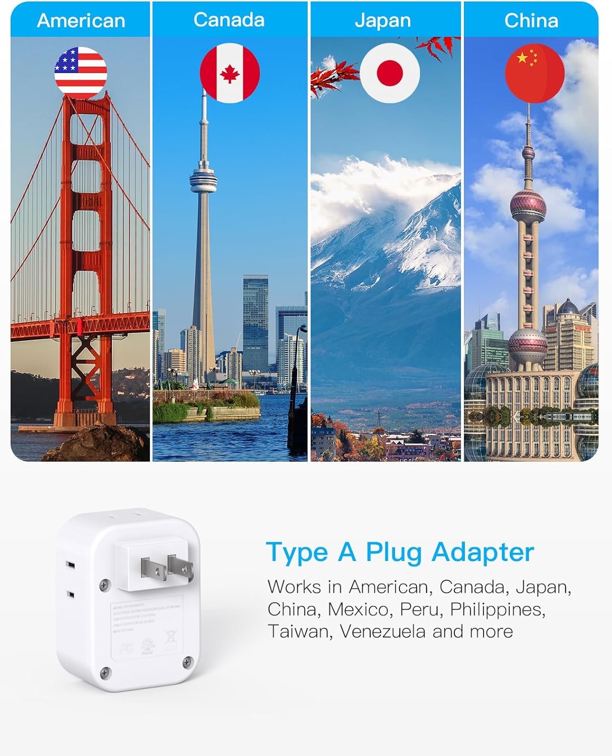 US to Japan Plug Adapter, HANYCONY Power Travel Adpter with 4 White 