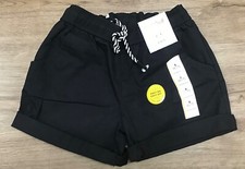 Girls' Elastic Drawstring Rolled-Up Paperbag Pull-On Woven Shorts Black S 6/7