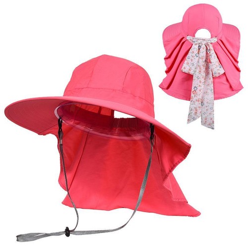 Women Wide Brim Sun Hat Floral Scarf Cooling Hat with Neck Flap NEW - Picture 7 of 24