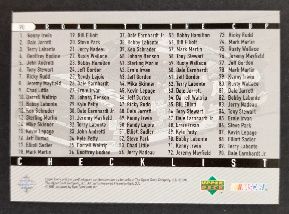 Dale Earnhardt Jr. 1999 Upper Deck NASCAR Racing Card #90 (NM) - Image 2 of 2