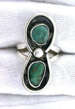 Vintage Handmade Navajo Southwest Pure Sterling Silver Turquoise Cabochon Ring