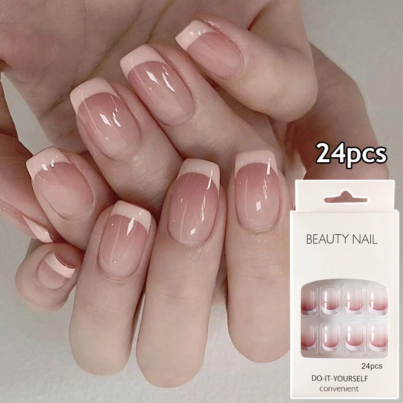 Buy Secret Lives® acrylic press on nails artificial designer fake nails  extension translucent nude with pearls glitter & 3D bow 24 pieces set with  kit Online at Low Prices in India -