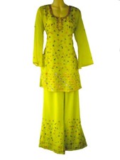 2-tlg Indisches Pakistan Salwar Kameez Tunika Hose Hochzeit Henna S/M Fasching