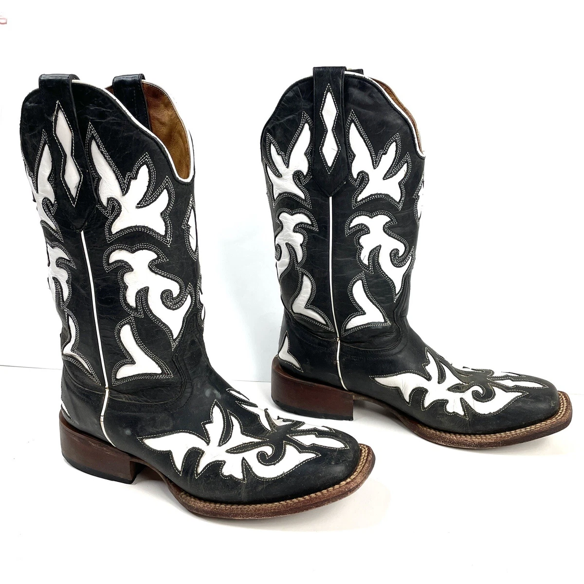 Johnny Ringo Womens Black With White Inlays Western Boots Size 6.5B