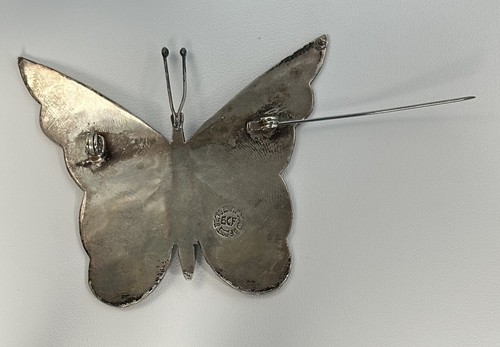 Estate Vintage Taxco Mexico Sterling & Abalone Butterfly Brooch 2" x 2.5" 12.7g - Picture 11 of 19