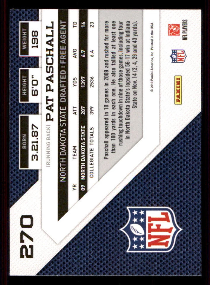 2010 Panini Threads #270 Pat Paschall RC - Image 2 of 2