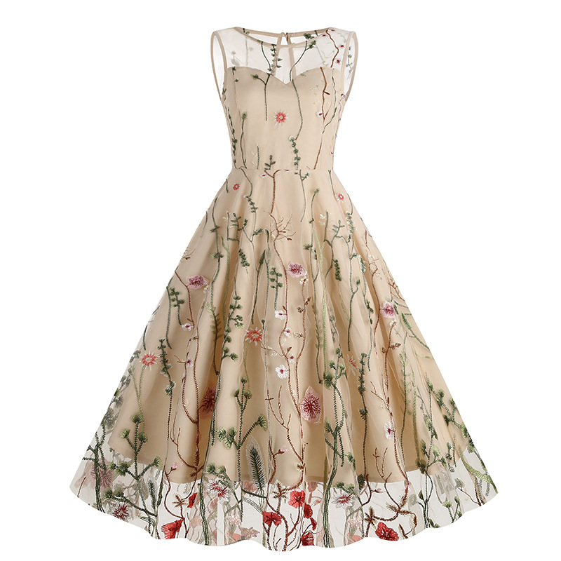 Trendy Women’s Sleeveless Round Neck Heavy Industry Embroidery Dress-image