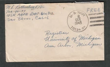 c WWII cover M L Rothenburg RT3C US Navy Advanced Base Per San Bruno CA 10124 BR