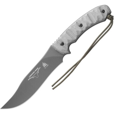 TOPS Longhorn Bowie Fixed Knife 1095HC Steel Blade Black Canvas Micarta Handle