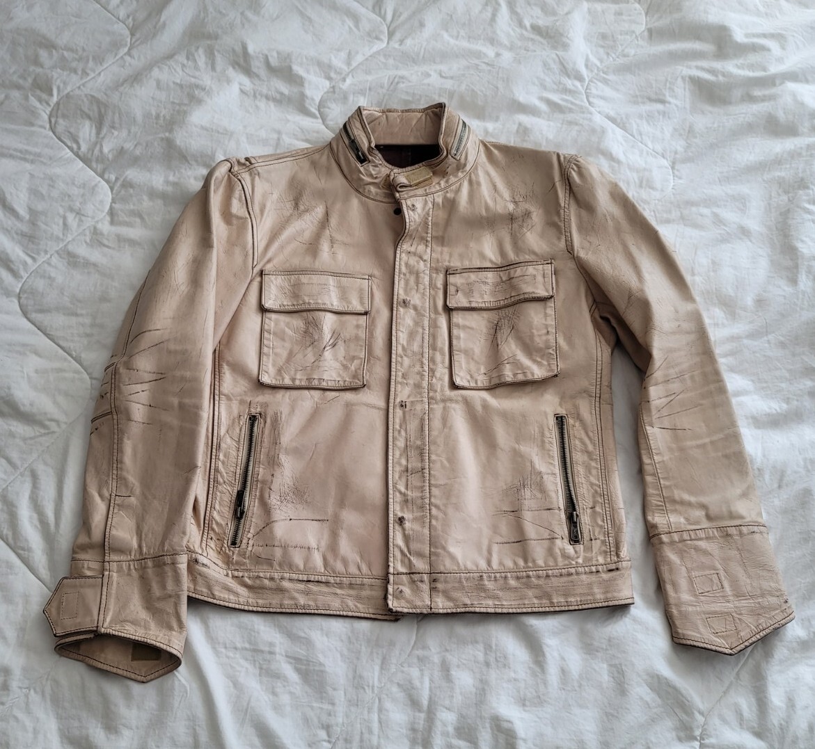 Giacca da moto vintage Yves Saint Laurent da uomo effetto invecchiato taglia 54 slim fit