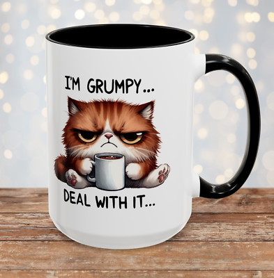I'M GRUMPY... DEAL WITH IT. Cat Funny Mug Gift Coffee Cup Coffee Mug (11, 15oz)