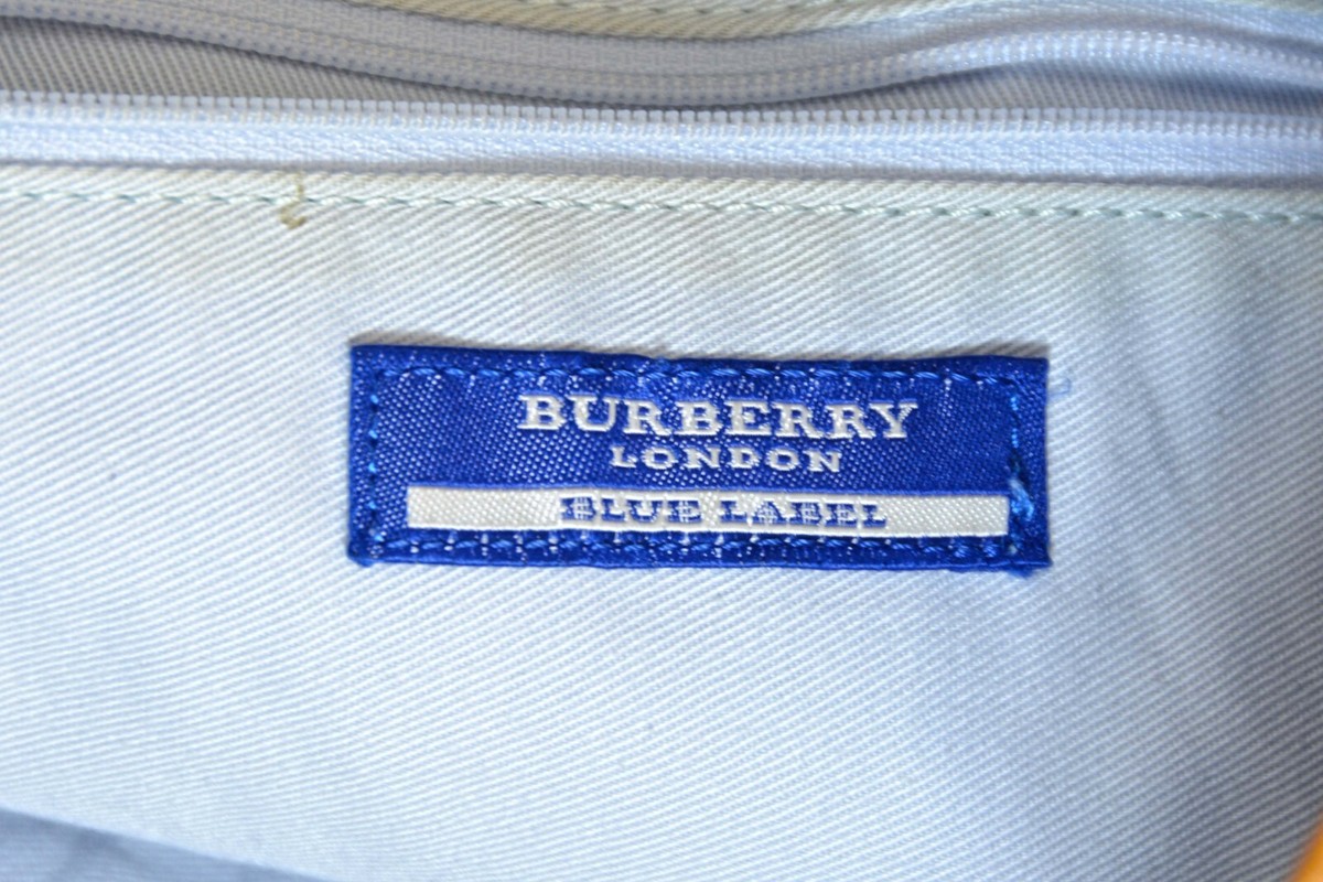 Burberry London Blue Label Canvas Beige Brown Leather Tote Hand Burberry London Blue Label Canvas Beige Brown Leather Tote Hand