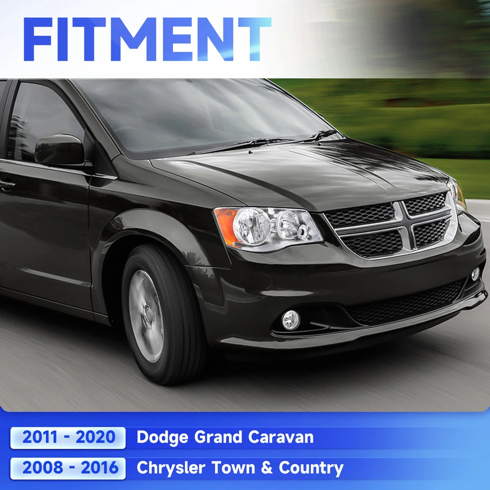 For 2008-2016 Chrysler Town&Country 2011-2020 Dodge Grand Caravan Pair Headlight Foto 4 de 4
