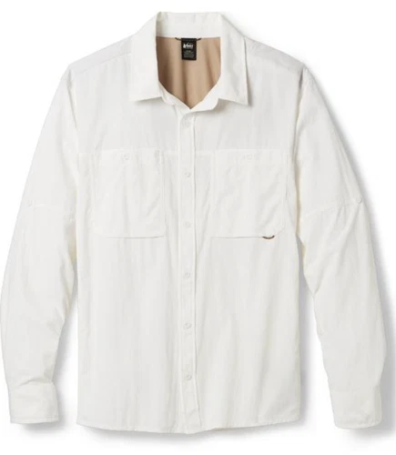 REI CO-OP SAHARA LONG SLEEVE HIKE SHIRT WHITE  BUTTON-UP UPF-30 SIZE LARGE