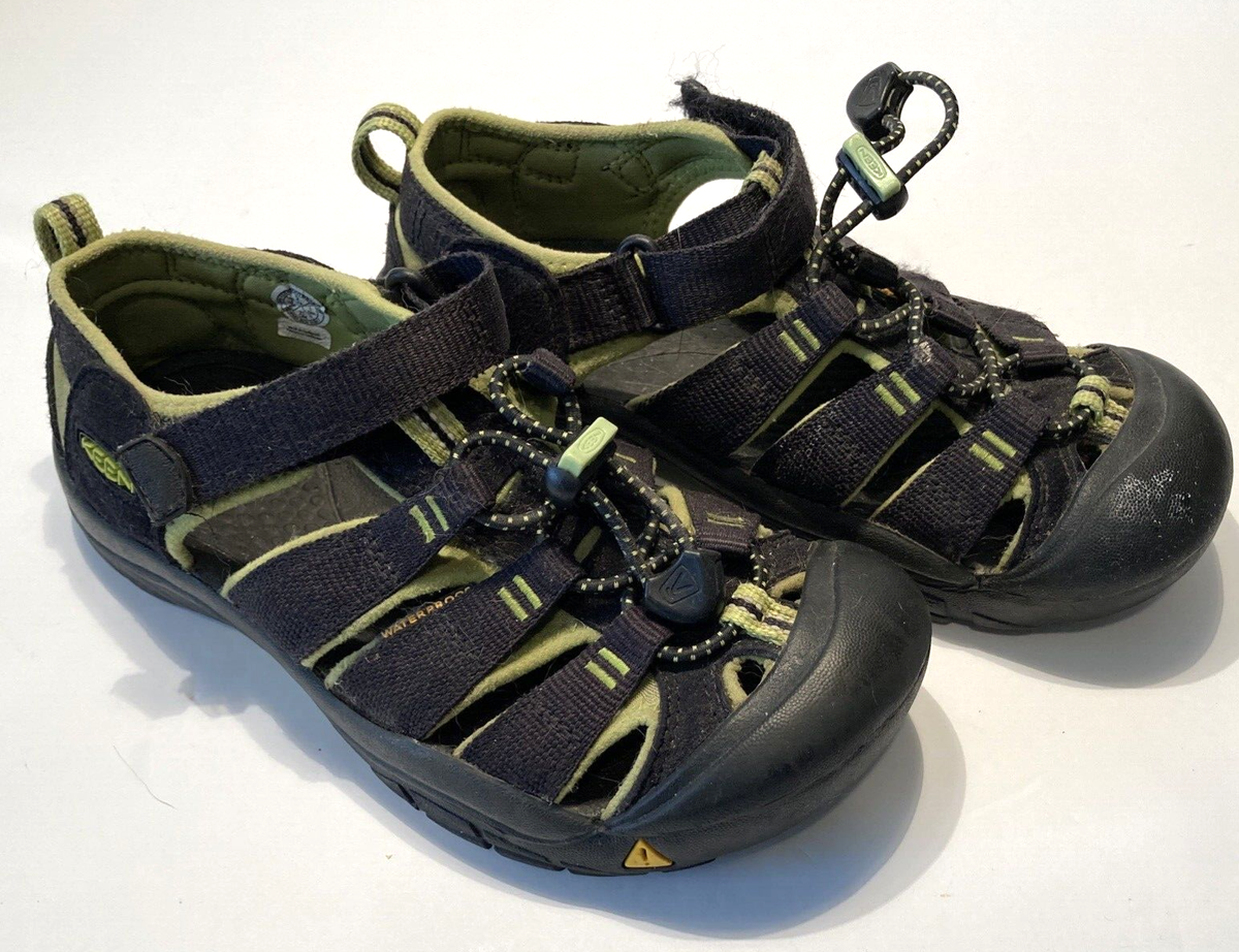 Kids Keen Rugged Waterproof Hiking Sandals - Black w/Lime 