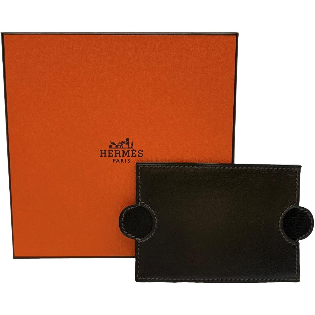 Authentic HERMES Square In G Card Holder Dark Brown Leather
