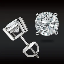 2.0 CT GRA Moissanite 14K Solid White Gold Basket Studs Brilliant ScrewBack Gift