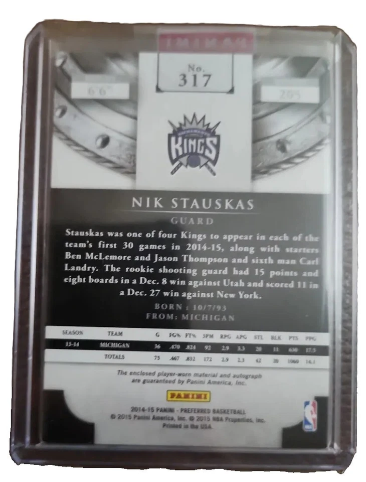2014-15 Panini Preferred Silhouettes Nik Stauskas RC Relic Auto 89/99 - Image 2 of 2