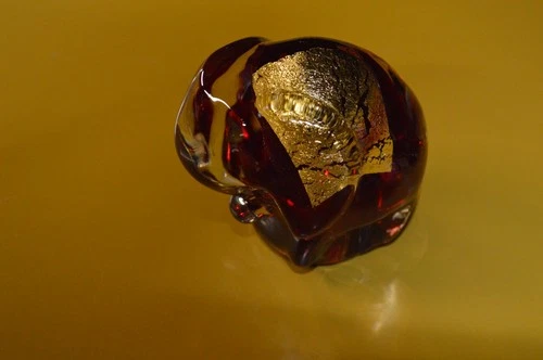 Vintage Murano Art Glass Red & Gold Foil Paperweight
