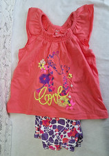 Healthtex 12 Months Girls Shirt/Top and Shorts Outfit Love/Flowers/Giraffe