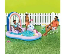 Unicorn Inflatable Play Center Kiddie Pool with Slide and Sprinkler Rainbow