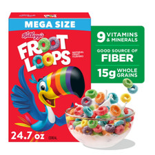 Kellogg  s Froot Loops Breakfast Cereal, Good Source of Fiber, 15g Whole Grain.