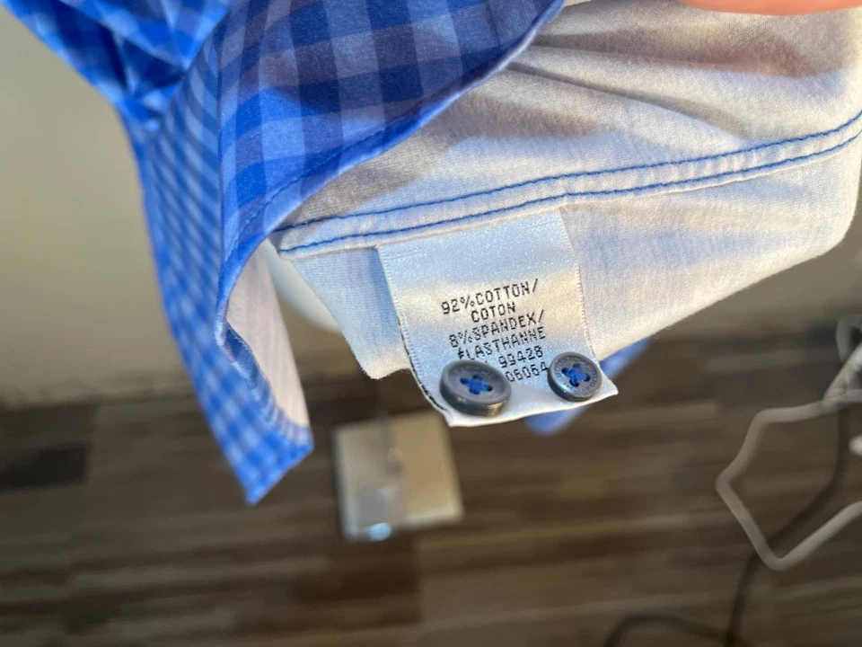 BUGATCHI Men's blue & white plaid long sleeve OoohCotton stretch shirt XL - Image 2 of 4