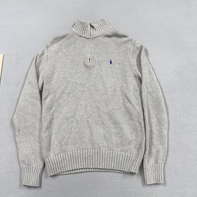 Polo Ralph Lauren Sweater Boys XL 18-20 Gray Quarter Zip Mock Neck Pony Logo